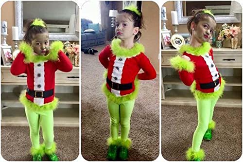 Boomar Disfraz de monstruo verde de Navidad para niños pequeños y adultos Grinch Green Santa Suit Deluxe Peludo Party Dress Up Outfit (Rojo-Niños, 2-3T)