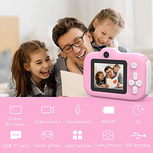 Cámara para Niños Juguete para Niños Cámara Digital para Niños 2 Inch HD Pantalla 1080P con Tarjeta de Memoria de 32GB Regalos Cámara Juguete para 3 a 12 años Niños y niñas