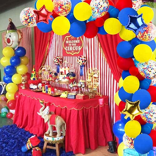 Carnival Circus Kit de Arco de Guirnalda de Globos,Kit de Arco de Globos con Globos de Látex Amarillo Azul Rojo Globos de Confeti Multicolores para Carnaval Fiesta Boda Cumpleaños Decoración