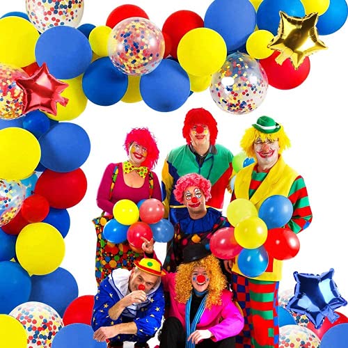 Carnival Circus Kit de Arco de Guirnalda de Globos,Kit de Arco de Globos con Globos de Látex Amarillo Azul Rojo Globos de Confeti Multicolores para Carnaval Fiesta Boda Cumpleaños Decoración