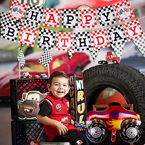 Cars 2nd decoraciones de fiesta de cumpleaños dos coches de carreras rápidos suministros de fiesta de cumpleaños globos de camión monstruo feliz cumpleaños banner torta