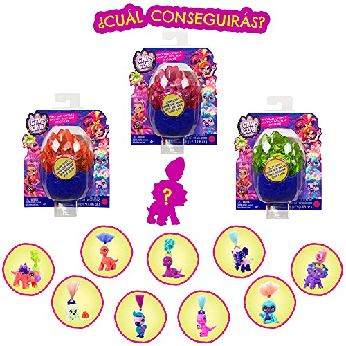 Cave Club Cristal con 4 sorpresas, incluye dinosaurio bebé, juguete para niñas y niños +4 años (Mattel GVR69)