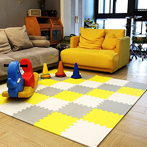 CCLIFE 36 Piezas Alfombra Puzzle para Niños Goma Espuma Suave Eva alfombras Alfombra Puzzle para Niños Bebe Infantil, Color:36pcs, Amarillo y Blanco y Gris