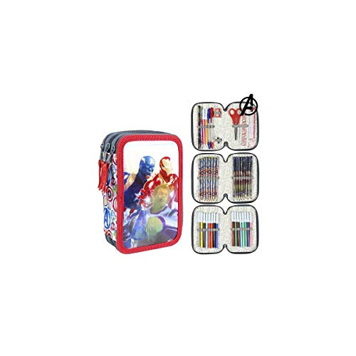 Cerdá Avengers, Estuche Plumier Triple con Rotuladores Giotto de The Avangers - Licencia Oficial Marvel Studios Unisex niños, Multicolor, 12.5 X 19.5 X 6.5 CM