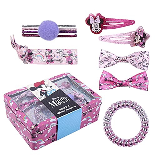 CERDÁ LIFE'S LITTLE MOMENTS- Caja Metalica con Accesorios para el Pelo Brillantes de Minnie Mouse - Licencia Oficial Disney, Color Rosa (2500001909)