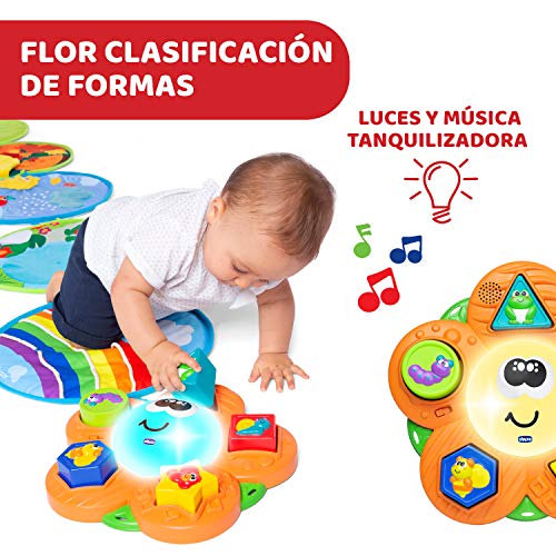 Chicco 4 Estaciones, Alfombra de Juegos Bebé, Tapete Multisensorial Electrónico y Formas con 5 Discos Blandos y Flor Central con Luz y Sonido – Juguetes Bebé 9+ Meses