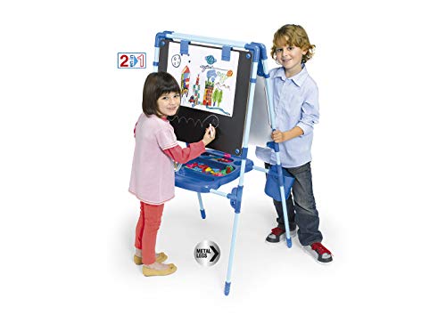 Chicos - Pizarra Infantil 2 en 1: Magnética y de Tiza, Incluye un Rotulador, Tizas de Colores e Imanes de Letras y Números, a partir de 3 Años, Color Azul, Medida: 62.5 x 60 x 120 cm