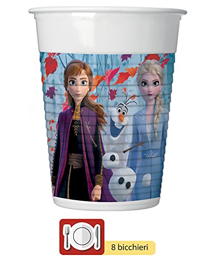 Ciao Y5054 Disney Frozen II - Juego de mesa para 8 personas (44 piezas de Ø23 cm, 8 platos de Ø20 cm, 8 vasos, 20 servilletas), multicolor, S, Y5054