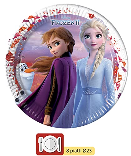 Ciao Y5054 Disney Frozen II - Juego de mesa para 8 personas (44 piezas de Ø23 cm, 8 platos de Ø20 cm, 8 vasos, 20 servilletas), multicolor, S, Y5054