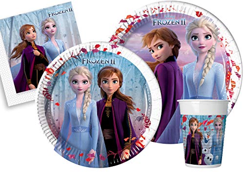 Ciao Y5054 Disney Frozen II - Juego de mesa para 8 personas (44 piezas de Ø23 cm, 8 platos de Ø20 cm, 8 vasos, 20 servilletas), multicolor, S, Y5054