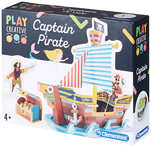 Clementoni-18553 - Crea tu Barco Pirata - juego creativo a partir de 4 años