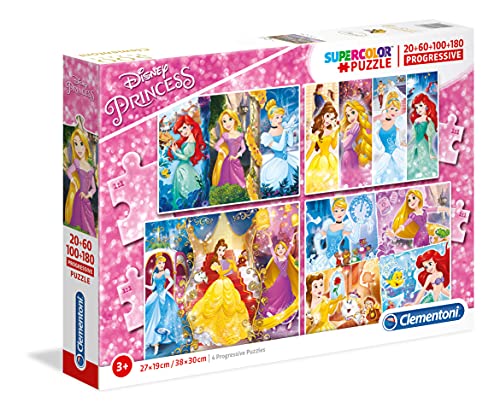 Clementoni Disney Puzzles 20+60+100+180 Piezas Princess, Multicolor (07721.2)