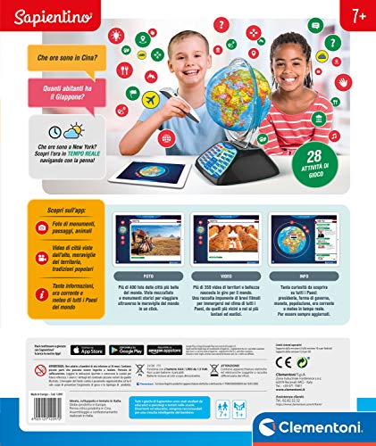 Clementoni- Globo terráqueo digital educativo interactivo para niños de 7 años, Multicolor (12097)