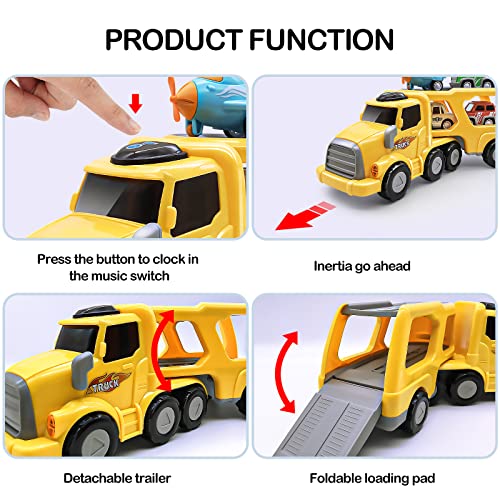 Coches de juguetes para Niños Camion Grande de Transporte con 4 Mini Coche inercia Funcion Luce y Sonido Regalo Juguete para Niño 1-6 años