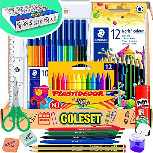 Coleset Pack Material Escolar Primaria Set Vuelta al Cole Kit Escolar Infantil Lote Materiales Escolares Kawaii Material Colegio Papeleria Bonito Utiles Escolares Barato Completo Sets Colores niños