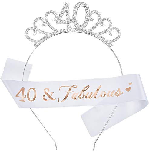 Conjunto de Disfraces de Feliz Cumpleaños, Incluye Tiara de Cristal Corona de Cumpleaños y Faja para Favores de Cumpleaños (Estilo de 40 Años)