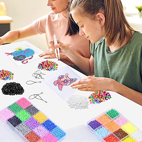 COODENKEY Abalorios Cuentas de Hierro fusibles 24000 piezas Fuse Beads 30 Colores 4 Pegboard 90 Imagine Fuse Beads para Niños Pared pixelado en Juguetes Educativos Cuentas de Artesanía