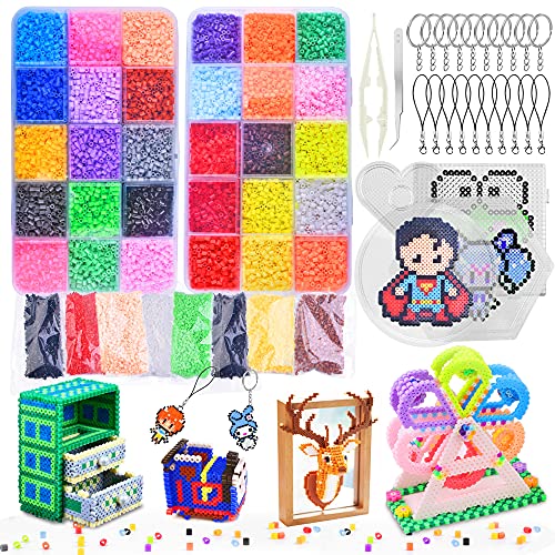 COODENKEY Abalorios Cuentas de Hierro fusibles 24000 piezas Fuse Beads 30 Colores 4 Pegboard 90 Imagine Fuse Beads para Niños Pared pixelado en Juguetes Educativos Cuentas de Artesanía