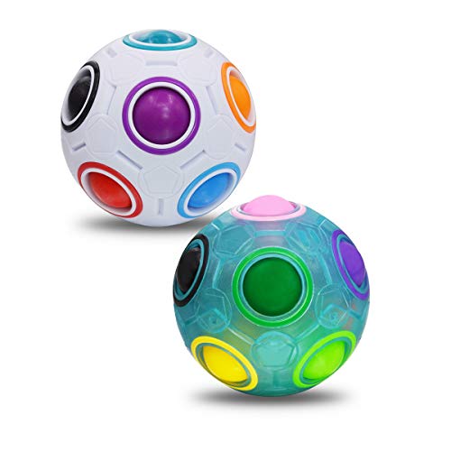 Coolzon Magic Rainbow Ball 3D Puzzle Cube, 2 Pack Bola mágica del Arco Iris Regalo de Juguete Educativo para Niños, Blanco + Azul