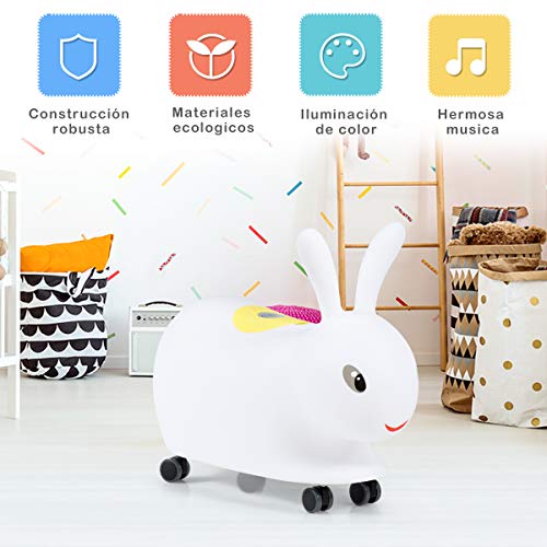 COSTWAY Bicicleta Scooter sin Pedales Forma de Conejo Bicicleta de Equilibrio para Niños con Música y Luces Coloreadas Juguetes para Niños