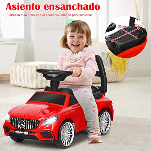 COSTWAY Coche Infantil Vehículo Juguete para Niños con LED,Música y Bocina Coche de Empuje con Compartimento para Niños de 18-36 Meses (Rojo)