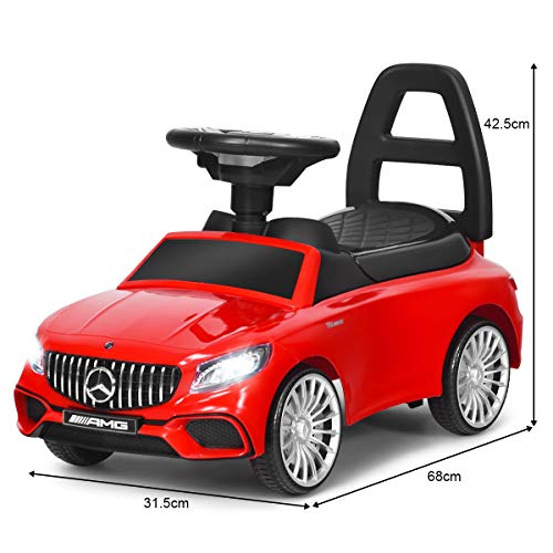 COSTWAY Coche Infantil Vehículo Juguete para Niños con LED,Música y Bocina Coche de Empuje con Compartimento para Niños de 18-36 Meses (Rojo)