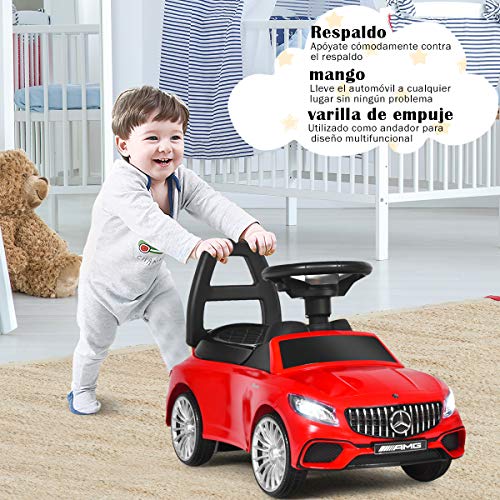 COSTWAY Coche Infantil Vehículo Juguete para Niños con LED,Música y Bocina Coche de Empuje con Compartimento para Niños de 18-36 Meses (Rojo)