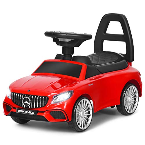 COSTWAY Coche Infantil Vehículo Juguete para Niños con LED,Música y Bocina Coche de Empuje con Compartimento para Niños de 18-36 Meses (Rojo)