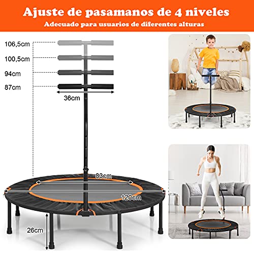 COSTWAY Mini Trampolín de φ120 cm Cama Elástica Fitness Trampolín Plegable para Exterior Interior (Naranja)