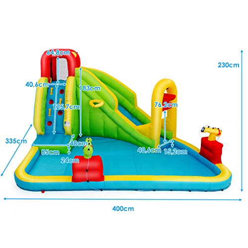 COSTWAY Parque Acuático Centro Juegos Hinchable con Tobogán 400x335x230cm Piscina para Niños Sin Soplador