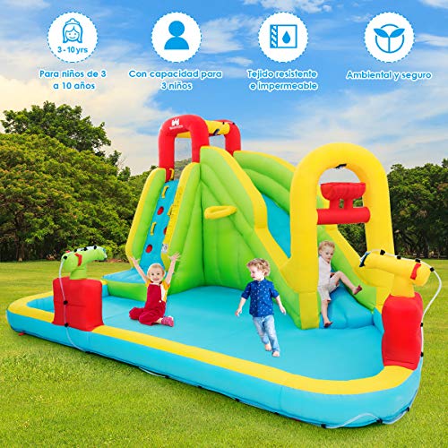 COSTWAY Parque Acuático Centro Juegos Hinchable con Tobogán 400x335x230cm Piscina para Niños Sin Soplador