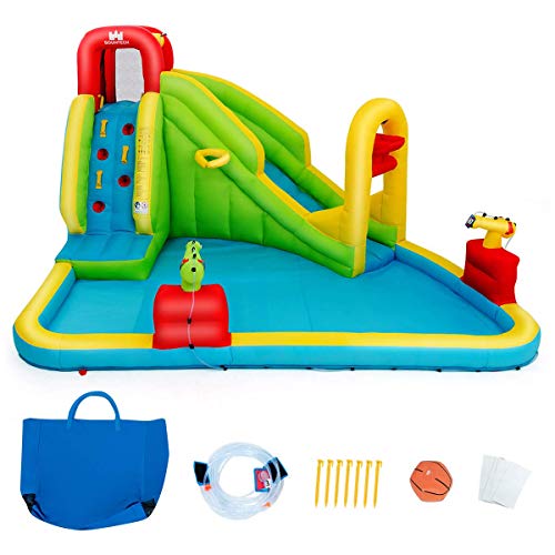 COSTWAY Parque Acuático Centro Juegos Hinchable con Tobogán 400x335x230cm Piscina para Niños Sin Soplador