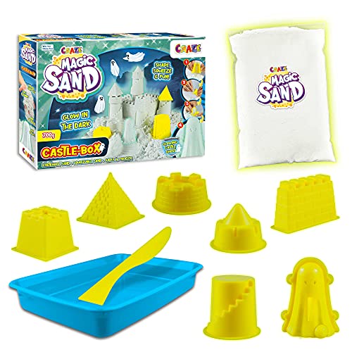 CRAZE Spielsand Kinetischer Leuchtsand Magic Sand Castle Box Glow in The Dark 700G 29787-Arena de Juegos Luminosa amasable para Interiores, Colores Variados (29787)