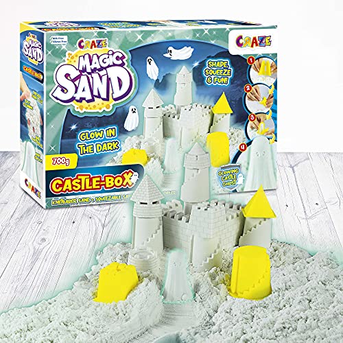 CRAZE Spielsand Kinetischer Leuchtsand Magic Sand Castle Box Glow in The Dark 700G 29787-Arena de Juegos Luminosa amasable para Interiores, Colores Variados (29787)