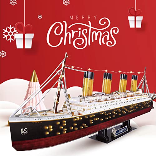 CubicFun Puzzle 3D LED Titanic Grande Barco Buque Embarcacion Kits de Construcción Modelo Juguetes para Adultos y Adolescentes, 266 Piezas