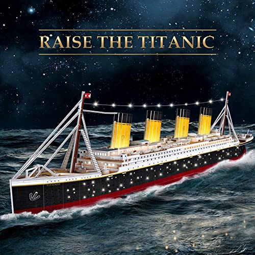 CubicFun Puzzle 3D LED Titanic Grande Barco Buque Embarcacion Kits de Construcción Modelo Juguetes para Adultos y Adolescentes, 266 Piezas