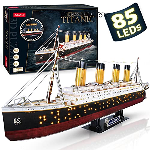 CubicFun Puzzle 3D LED Titanic Grande Barco Buque Embarcacion Kits de Construcción Modelo Juguetes para Adultos y Adolescentes, 266 Piezas