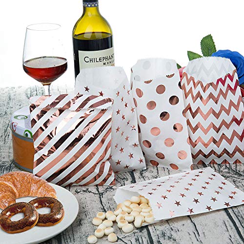 Czemo 100pcs Bolsas Papel Colores Pequeñas Boda de la Barra de Caramelo Bolsas de Regalo del Partido Bolsas de Papel Bolsa (Oro Rosa)