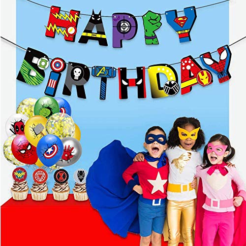 Decoracion Cumpleaños Superheroes Globos de Superheroes Globos de Látex Marvel Feliz Cumpleaños del Pancarta Superhéroes Cake Toppers Adornos de Pastel Superheroes