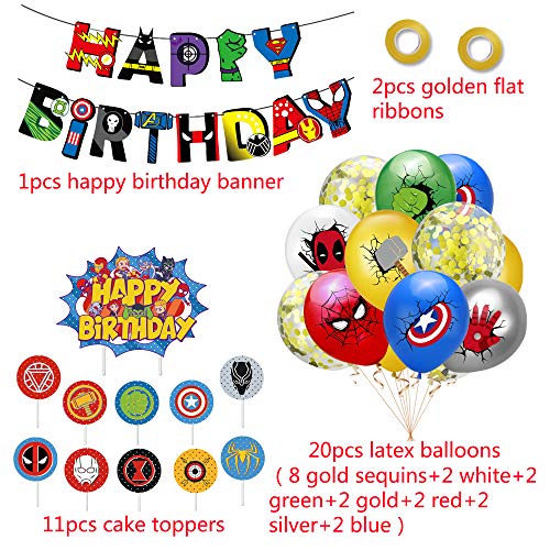 Decoracion Cumpleaños Superheroes Globos de Superheroes Globos de Látex Marvel Feliz Cumpleaños del Pancarta Superhéroes Cake Toppers Adornos de Pastel Superheroes