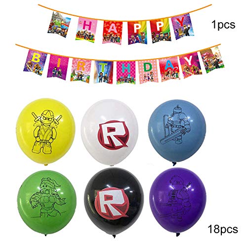 Decoración De Globos De Cumpleaños De Roblox,48 pcs Roblox Colgando remolinos Decoraciones Feliz Bithday Banner Giratorios Glitter Foil Cake Topper Gamer Cumpleaños Decoración