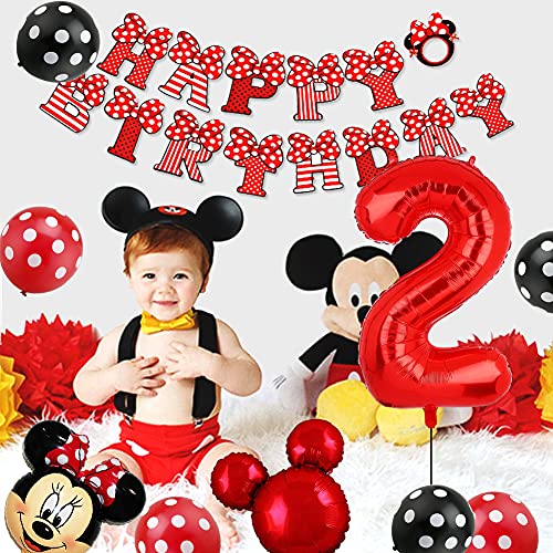 Decoraciones de Cumpleaños de Mickey, BESTZY Globos número para la Fiesta Temática de Mickey Artículos de Fiesta de Mickey y Minnie para Segundo Cumpleaños