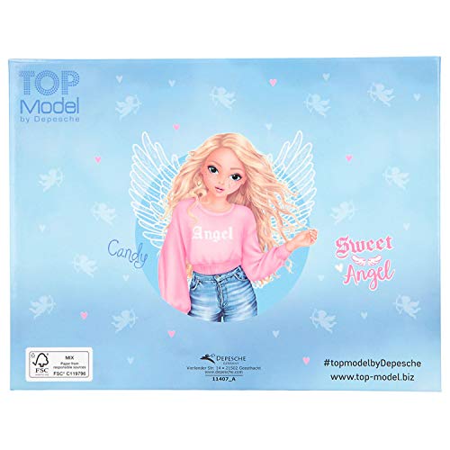 Depesche-DP-0011407 Caja para artículos de papelería, de TopModel Kitchy Angel, Aprox. 20 x 15,5 x 3,2 cm, con lápices, Goma de borrar, Clips, Notas y Espejo, Color (11407)