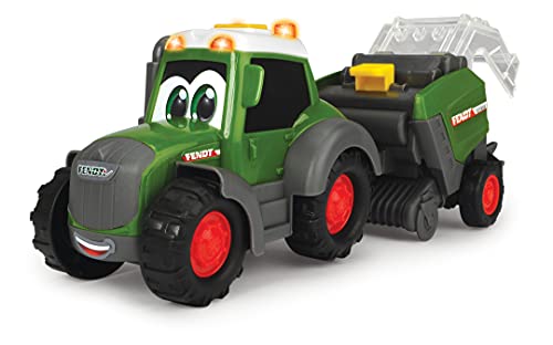 Dickie Toys ABC Fendt Diorama-Juego de Tractor, exprimidor Bolas de heno, Colgante de Animales, Vaca y Caballo, con luz y Sonido, para niños a Partir de 12 Meses, Multicolor (204118002ONL)