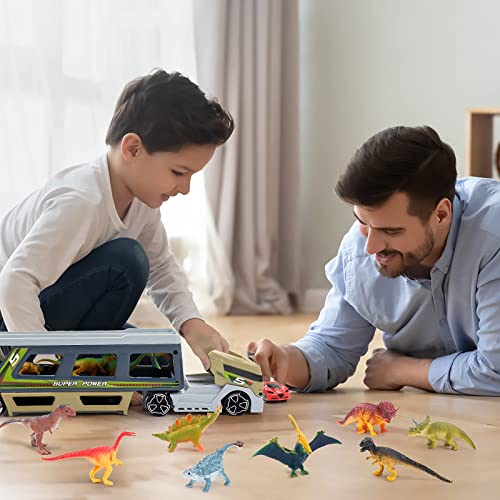 Dinosaurios Juguetes Camión - Transportador Camiones Coches de Juguetes con 12 Figuras de juegos dinosaurios 2 Coches Dinosaurio Animales Juguetes Educativos Regalo Juguete Niños 3 4 5 6 años