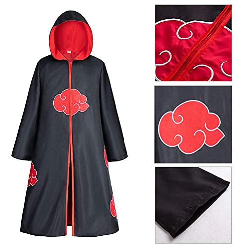 Disfraz de Itachi Uchiha Akatsuki Cosplay Naruto Capa Larga de Naruto Akatsuki Diadema de Naruto Leaf Village y Anillo de Naruto Akatsuki para fanáticos de Naruto Unisex para Halloween Carnaval