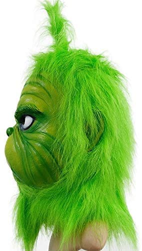 Disfraz de máscara de Grinch con piel peluda verde para Navidad Cosplay Party Latex Props (máscara1)