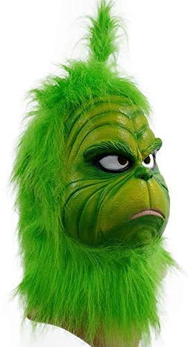 Disfraz de máscara de Grinch con piel peluda verde para Navidad Cosplay Party Latex Props (máscara1)