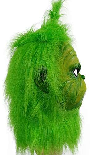 Disfraz de máscara de Grinch con piel peluda verde para Navidad Cosplay Party Latex Props (máscara1)