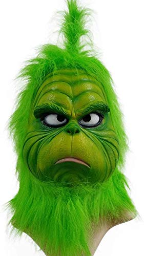 Disfraz de máscara de Grinch con piel peluda verde para Navidad Cosplay Party Latex Props (máscara1)